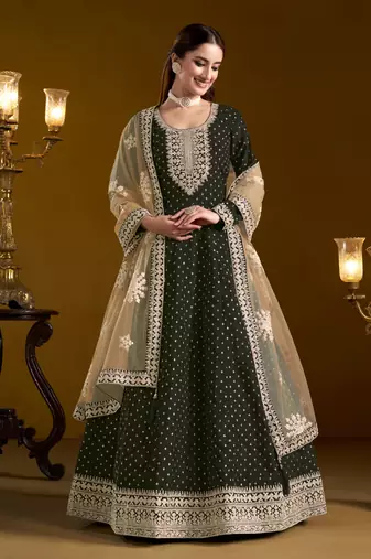Black embroidered jacquard chanderi anarkali suit