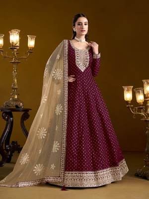 Purple embroidered jacquard chanderi anarkali suit 1