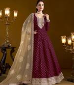 Purple embroidered jacquard chanderi semi stitched anarkali suit