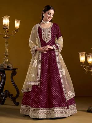 Purple embroidered jacquard chanderi anarkali suit 2
