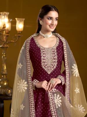 Purple embroidered jacquard chanderi anarkali suit 3