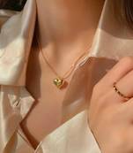 Thin link heart shaped pendant necklace chain set for women and girls