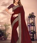 Maroon Zari Embroidery Work Vichitra Silk Saree