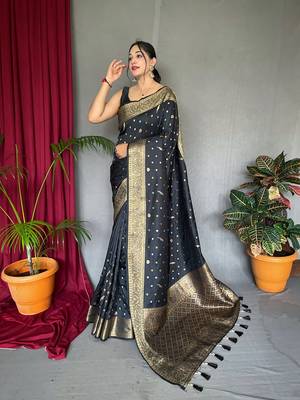 Soft silk Saree Golden Zari Weaved Border And Rich Pallu Saree,Blouse-Not As Per Image 2