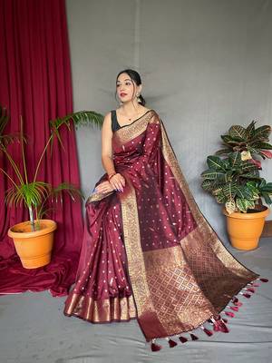 Banarasi silk blendJari Wewing Work Saree,Blouse-Not As Per Image 1