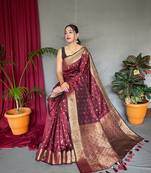 Banarasi silk blendJari Wewing Work Saree,Blouse-Not As Per Image