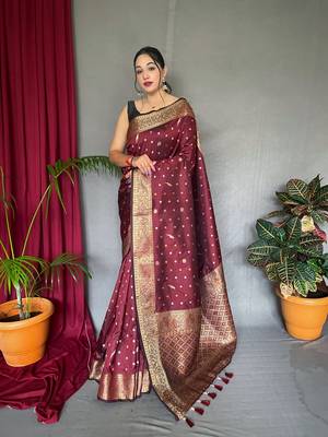 Banarasi silk blendJari Wewing Work Saree,Blouse-Not As Per Image 2