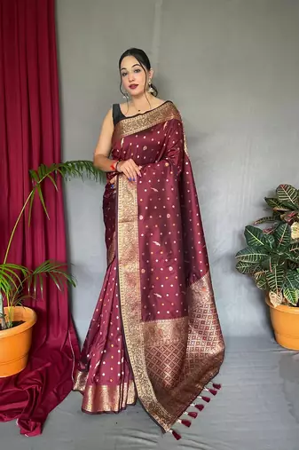 Banarasi silk blendJari Wewing Work Saree,Blouse-Not As Per Image