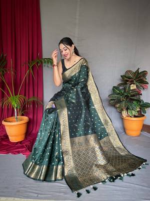 Banarasi silk blendJari Wewing Work Saree, Blouse-Not As Per Image 1