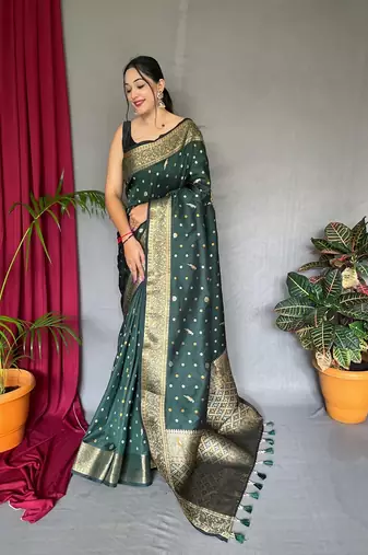 Banarasi silk blendJari Wewing Work Saree, Blouse-Not As Per Image