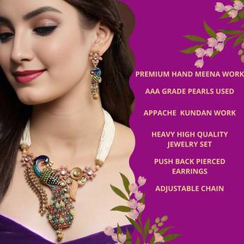 Mansiyaorange south indian peacock long chain pendant long necklace jewelry artificial imitation set for women 3