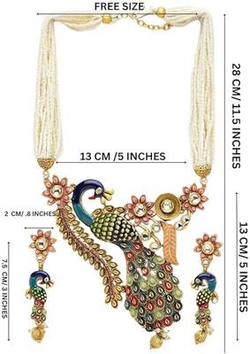 Mansiyaorange south indian peacock long chain pendant long necklace jewelry artificial imitation set for women 4