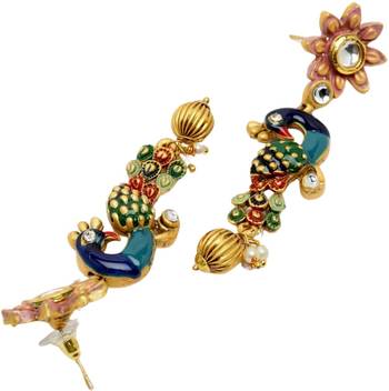 Mansiyaorange south indian peacock long chain pendant long necklace jewelry artificial imitation set for women 5