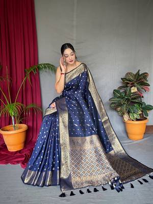 Banarasi silk blendJari Wewing Work Saree,Blouse-Not As Per Image 1