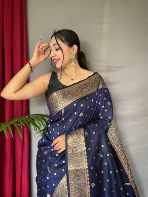 Banarasi silk blendJari Wewing Work Saree,Blouse-Not As Per Image 2