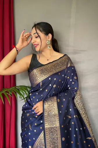 Banarasi silk blendJari Wewing Work Saree,Blouse-Not As Per Image