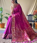 Banarasi silk blendJari Wewing Work Saree,Blouse-Not As Per Image