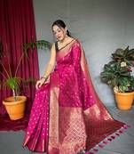 Banarasi silk blendJari Wewing Work Saree,Blouse-Not As Per Image