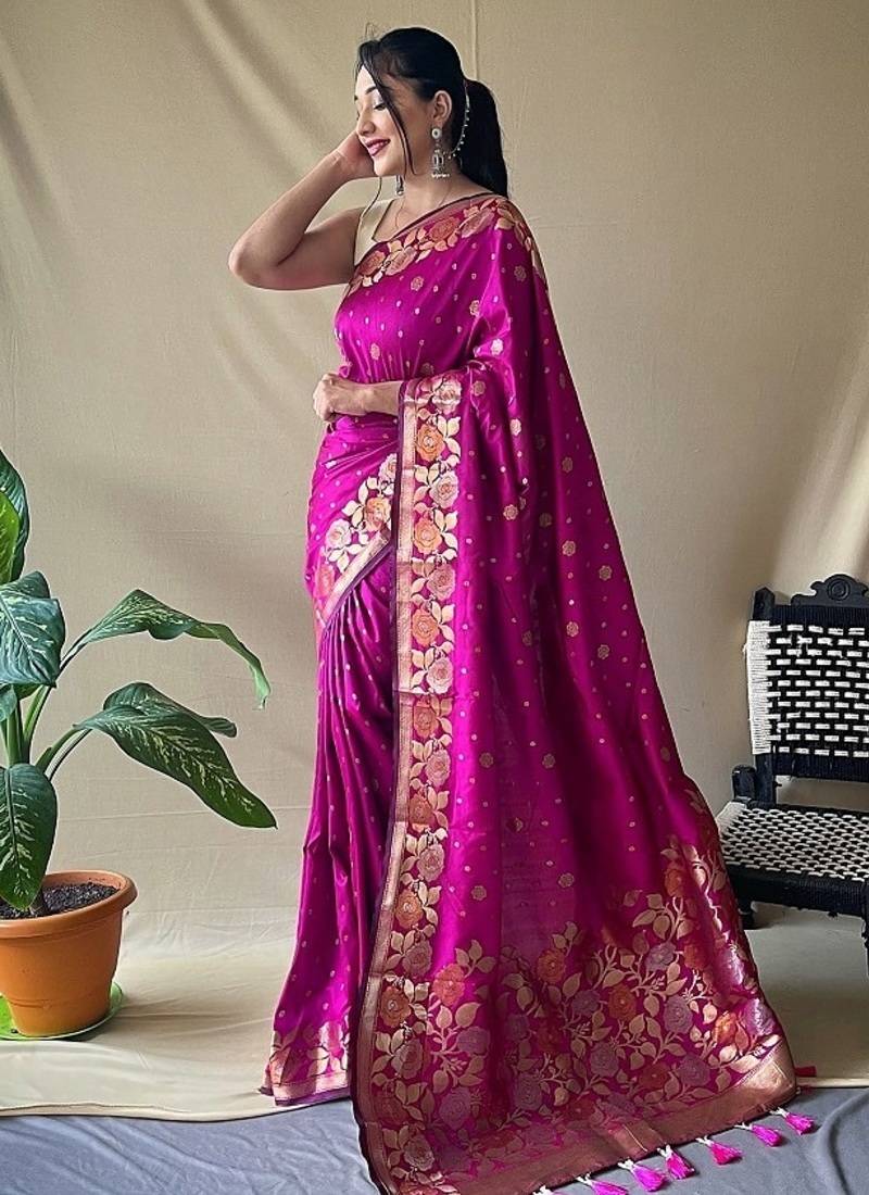 Banarasi silk blendJari Wewing Work Saree,Blouse-Not As Per Image