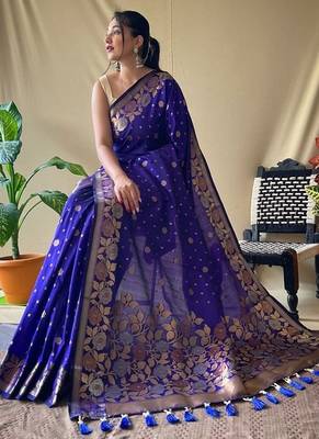 Banarasi silk blendJari Wewing Work Saree,Blouse-Not As Per Image 1