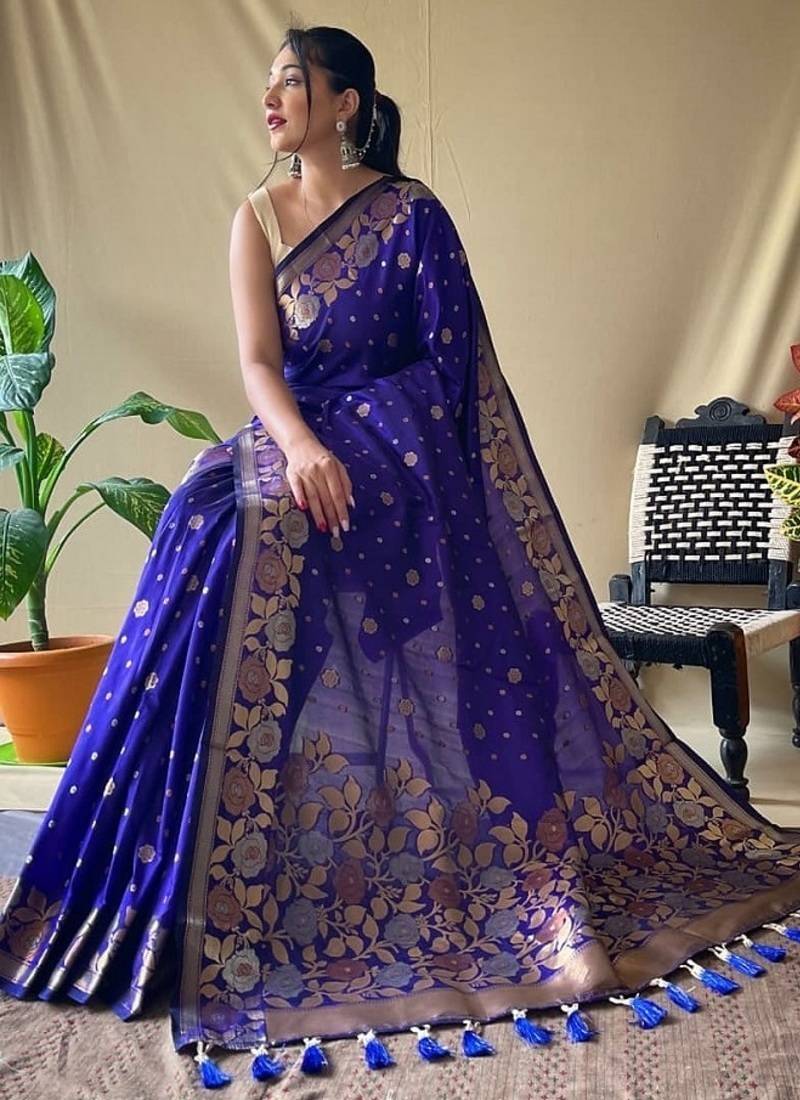 Banarasi silk blendJari Wewing Work Saree,Blouse-Not As Per Image