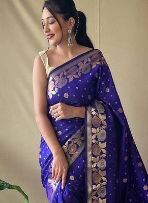 Banarasi silk blendJari Wewing Work Saree,Blouse-Not As Per Image 3