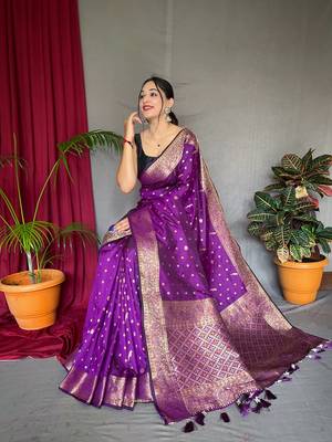 Banarasi silk blendJari Wewing Work Saree,Blouse-Not As Per Image 1