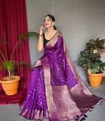 Banarasi silk blendJari Wewing Work Saree,Blouse-Not As Per Image