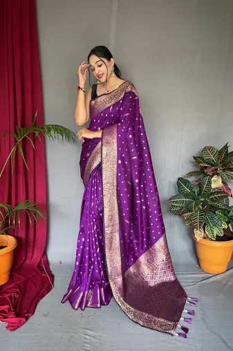 Banarasi silk blendJari Wewing Work Saree,Blouse-Not As Per Image