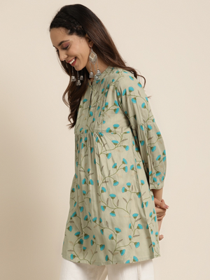  women's rayon floral printed short kurti (khaki) 2