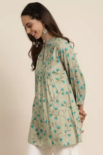  women's rayon floral printed short kurti (khaki)
