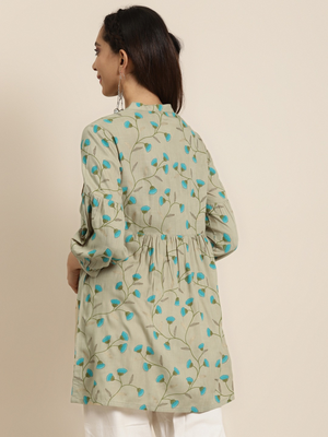  women's rayon floral printed short kurti (khaki) 3