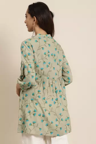  women's rayon floral printed short kurti (khaki)