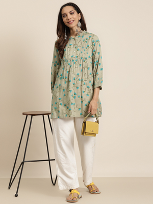  women's rayon floral printed short kurti (khaki) 5