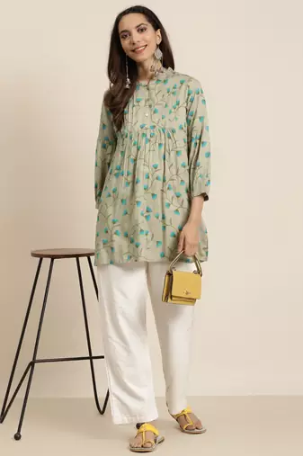  women's rayon floral printed short kurti (khaki)