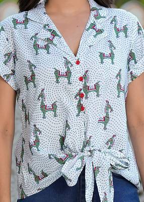  women's horse printed knot style regular top (white) 4