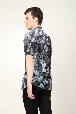  men's polyester feather print regular shirt (black ) 3