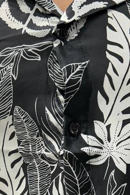 men's polyester feather print regular shirt (black ) 5
