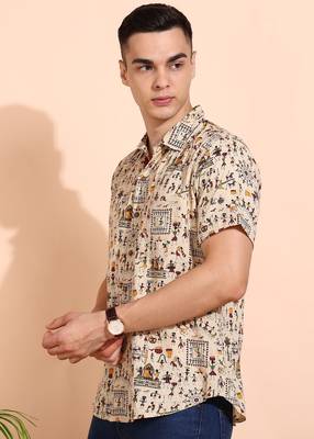  men's cotton warli print  regular shirt (offwhite ) 2