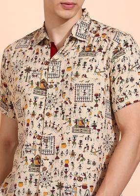  men's cotton warli print  regular shirt (offwhite ) 3