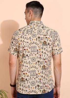  men's cotton warli print  regular shirt (offwhite ) 4
