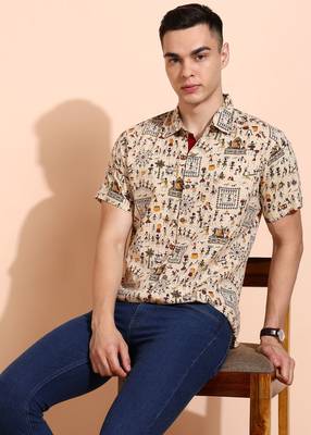  men's cotton warli print  regular shirt (offwhite ) 5