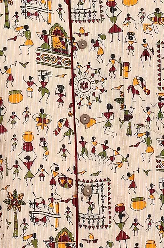  men's cotton warli print  regular shirt (offwhite )