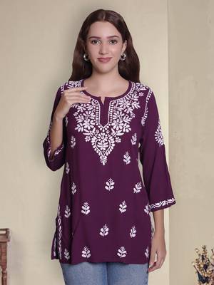 Wine rayon lucknowi chikankari top 1