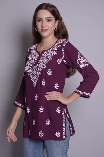 Wine rayon lucknowi chikankari top