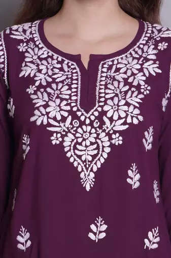 Wine rayon lucknowi chikankari top