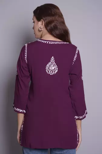 Wine rayon lucknowi chikankari top