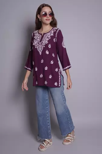 Wine rayon lucknowi chikankari top