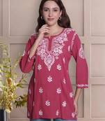 Dusty red rayon lucknowi chikankari top