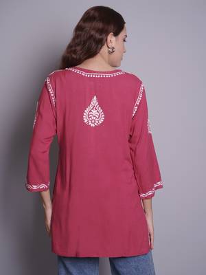 Dusty red rayon lucknowi chikankari top 3